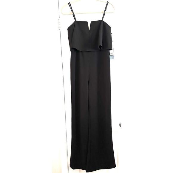 ADRIANNA PAPELL Black Crepe Strapless Popover Wide-Leg Jumpsuit - Sz 4 - NWT - Picture 3 of 7